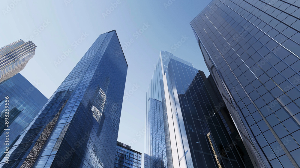 A futuristic skyscraper with a sleek, reflective glass facade rising against a clear blue sky, showcasing modern urban architecture and advanced design A futuristic skyscraper with a sleek, reflective glass facade rising against a clear blue sky, showcasing modern urban architecture and advanced design