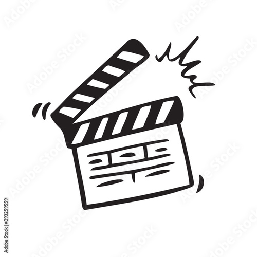 Doodle cinema clapper board. Hand drawn Movie clapperboard for film production.