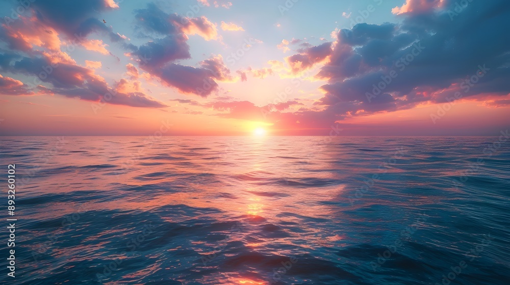 Obraz premium Serene Sunrise over Tranquil Ocean Symbolizing New Beginnings and Fresh Energy