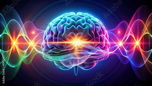 Vibrant, luminescent waveform pulses through a stylized, anatomically accurate human brain, symbolizing creativity, innovation, and electromagnetic energy.