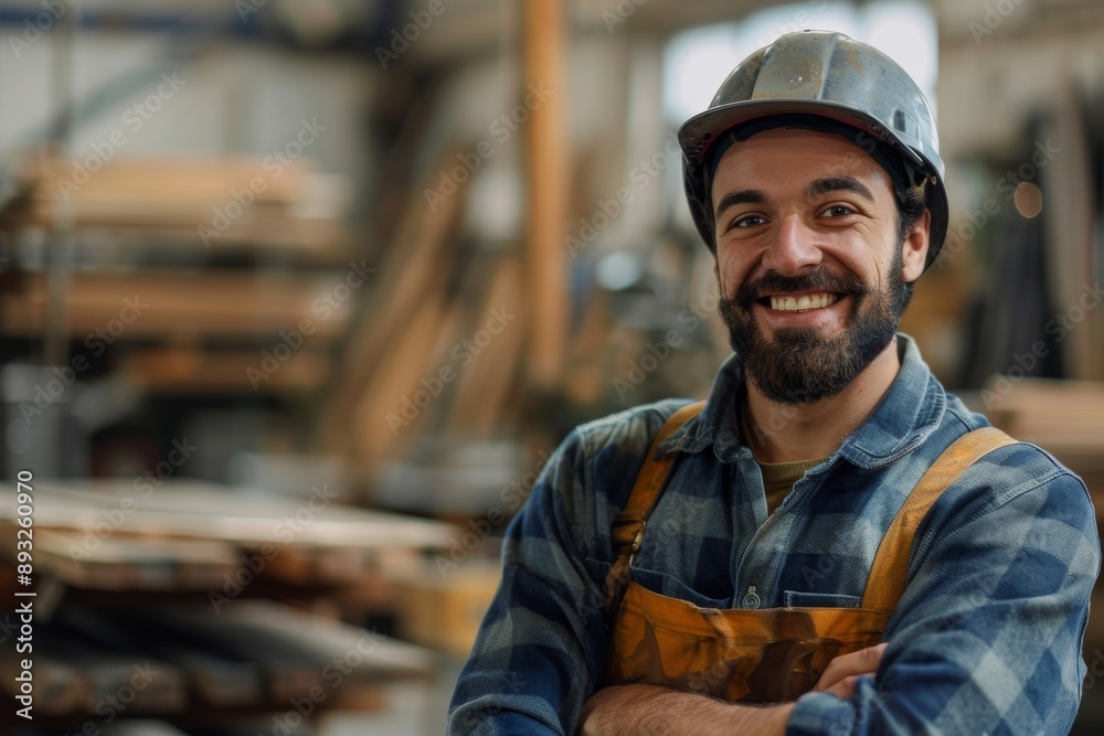 Portrait of carpenter handsome man smiling at factory Portrait of carpenter handsome man smiling at factory
