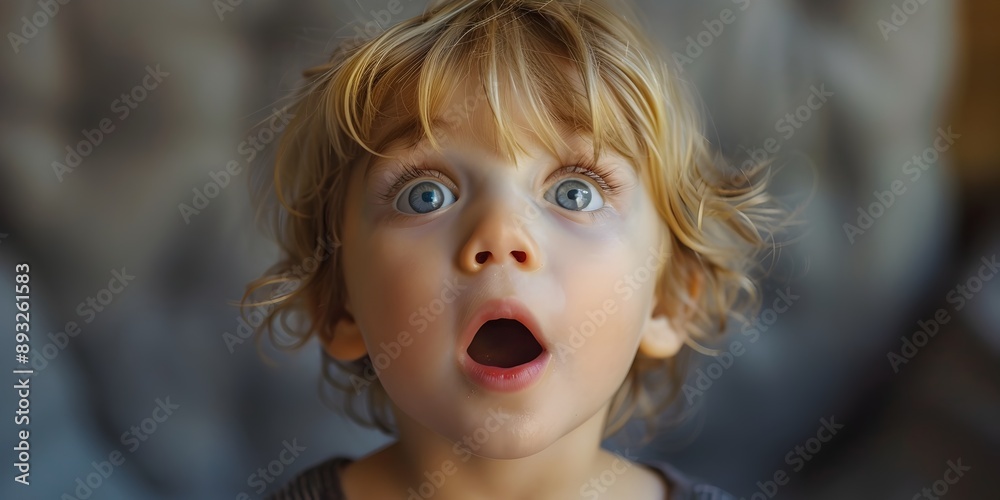 Wide eyed Child Expressing Heartfelt Amazement and Surprise Pure Emotions and Expressions Concept with Copy Space Wide eyed Child Expressing Heartfelt Amazement and Surprise Pure Emotions and Expressions Concept with Copy Space