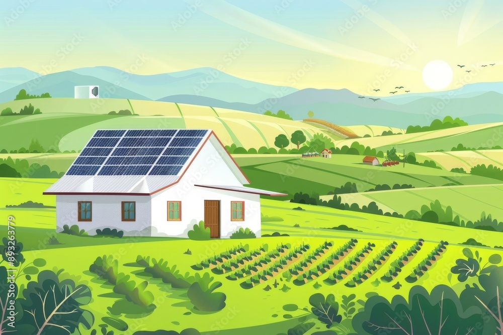 Solar panel generation with green agriculture farm, Environment technology, Clean energy. 
