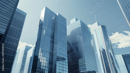 Wallpaper Mural A futuristic skyscraper with a sleek, reflective glass facade rising against a clear blue sky, showcasing modern urban architecture and advanced design Torontodigital.ca