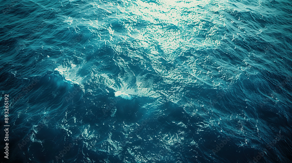 Obraz premium Oceanic Majesty: Deep, turquoise waves ripple and shimmer, capturing the vastness and power of the sea. 