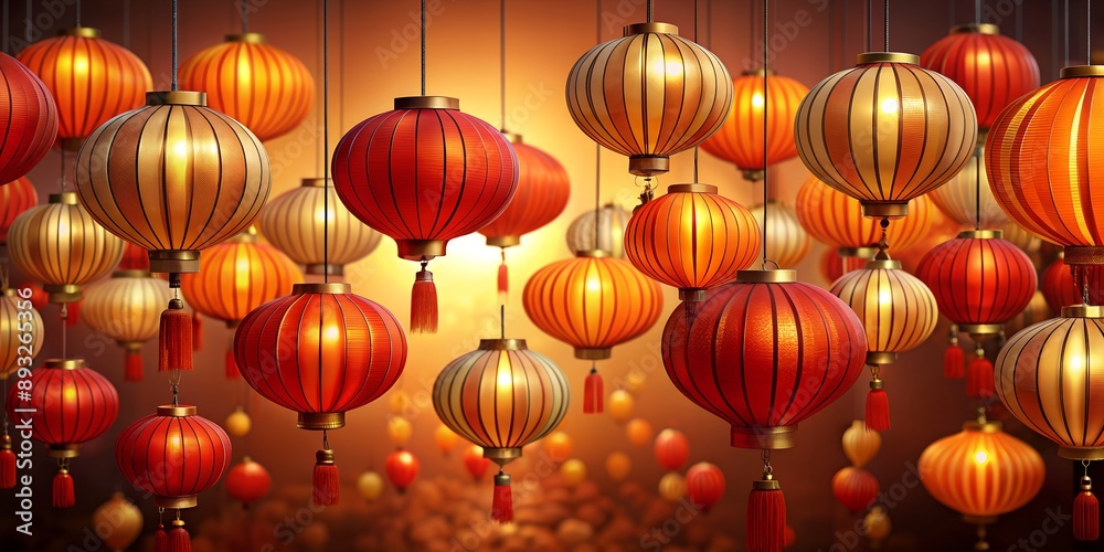 chinese lanterns in the temple  red and orange AI-Generated Content