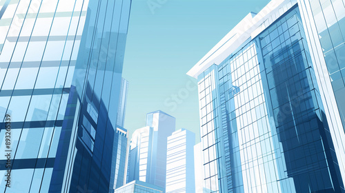 A futuristic skyscraper with a sleek, reflective glass facade rising against a clear blue sky, showcasing modern urban architecture and advanced design