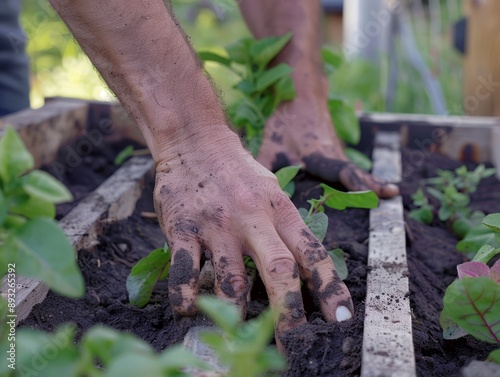 Urban Garden Orchard: A Farmer's Hands in the Soil