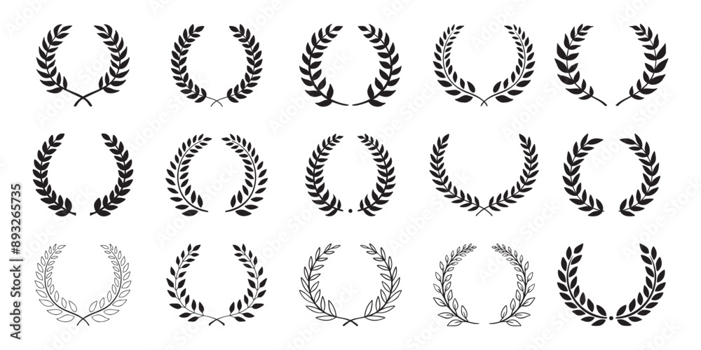 Laurel wreath. Set outline silhouette hand drawn laurel wreaths isolated Doodle floral frames. Laurel wreath. Set outline silhouette hand drawn laurel wreaths isolated Doodle floral frames.