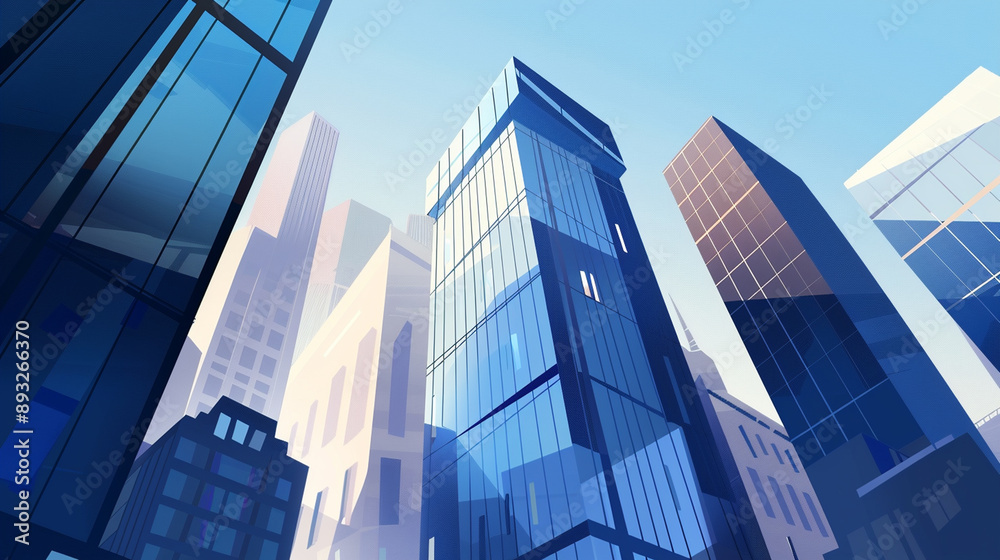 A futuristic skyscraper with a sleek, reflective glass facade rising against a clear blue sky, showcasing modern urban architecture and advanced design A futuristic skyscraper with a sleek, reflective glass facade rising against a clear blue sky, showcasing modern urban architecture and advanced design