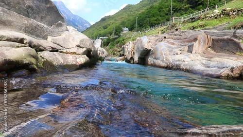 View of the Verzasca river in Lavertezzo, Verzasca Valley, Ticino Canton, Switzerland
