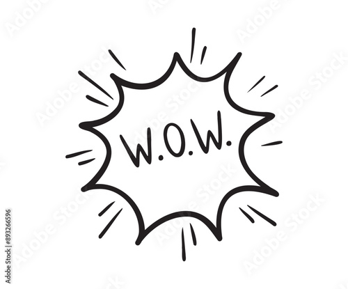 Wow Hand drawn cloud speech bubble element wow text. Explosion cloud icon. Isolated Comic doodle sketch style