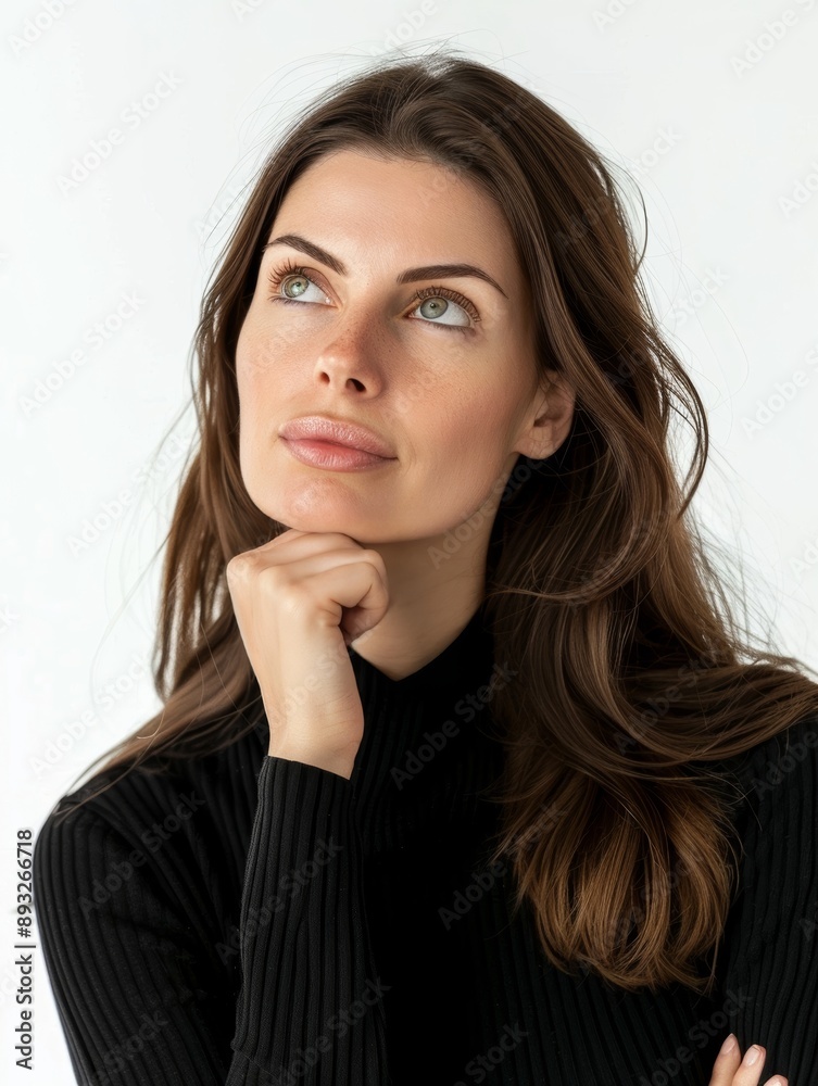 An intimate portrait of a brunette woman with piercing green eyes, her thoughtful expression inviting contemplation. Her subtle hand gesture adds to her enigmatic allure. An intimate portrait of a brunette woman with piercing green eyes, her thoughtful expression inviting contemplation. Her subtle hand gesture adds to her enigmatic allure.