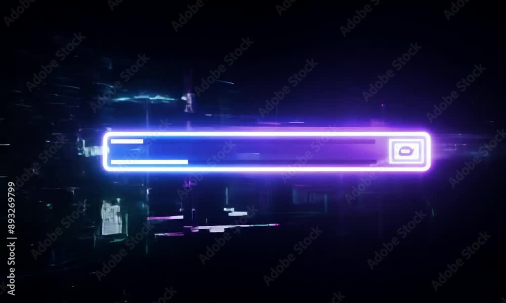 Cyberpunk loading bar animation with glitch effect. Futuristic uploading progress bar with glitch effect isolated on black background. Computer cyberpunk loading. 4K video