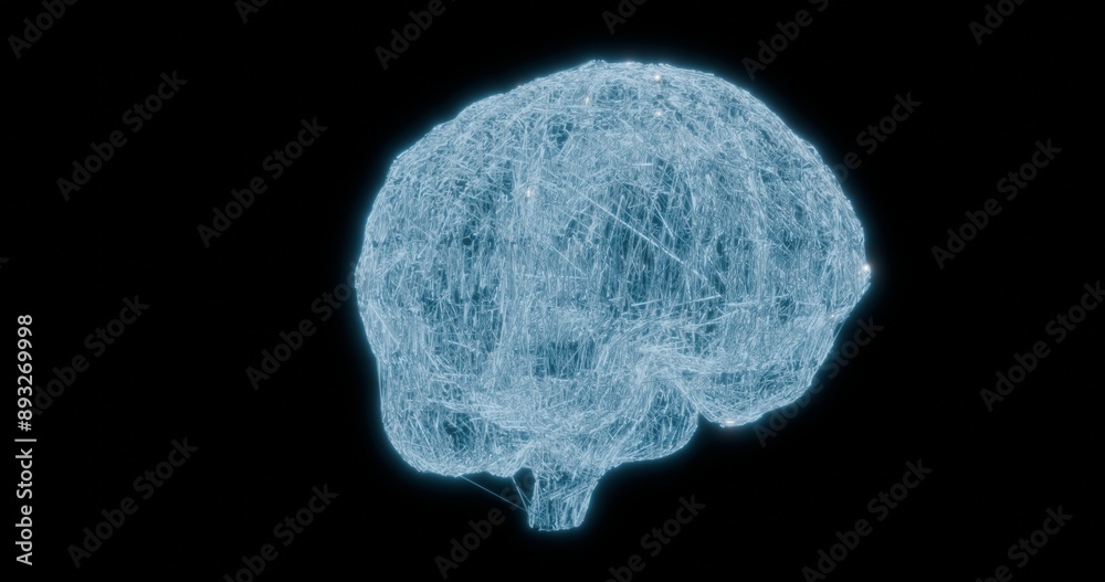 Intricate neon blue digital brain structure on a black background with copy space for modern and futuristic neuroscience designs Intricate neon blue digital brain structure on a black background with copy space for modern and futuristic neuroscience designs