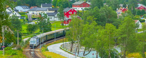 Obraz na plátně Flam, Norway Flamsbana train to Myrdal banner