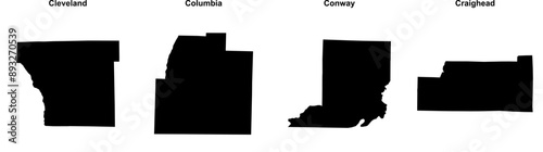 Cleveland, Columbia, Conway, Craighead outline maps