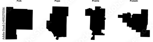 Polk, Pope, Prairie, Pulaski outline maps photo