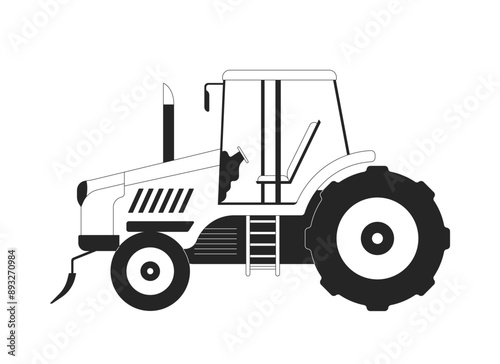 Modern tractor 2D cartoon object. Agriculture truck. Farm machinery for field soil processing isolated flat vector element white background. Agricultural technology color spot illustration