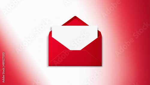 Blank White Card with Red Paper Envelope Template Mockup on White Background 