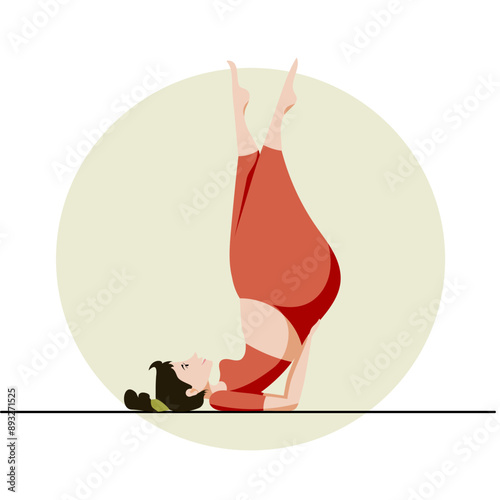 Girl in yoga pose sarvangasana. Vector illustration
