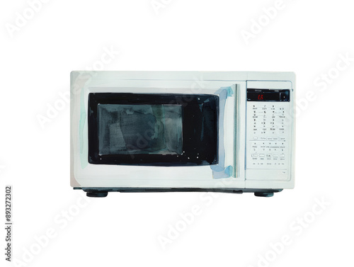 High-quality image of a modern microwave oven with digital controls. Perfect for kitchen appliance, technology, cooking, and home design themes. photo