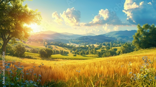 Vibrant Rural Farming Scene with Beautiful Landscape