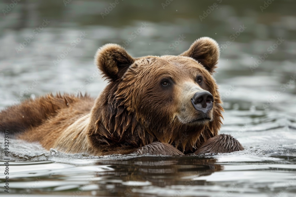brown bear (Ursus arctos) floating on back in river brown bear (Ursus arctos) floating on back in river