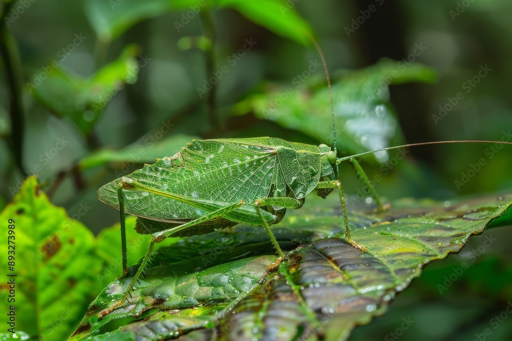 Camouflaged Leaf Katydid in Asian Rainforest Camouflaged Leaf Katydid in Asian Rainforest