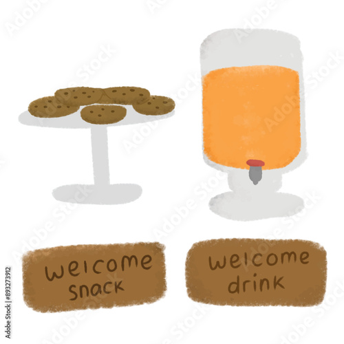 Welcome drink and food vector doodle isolated on white