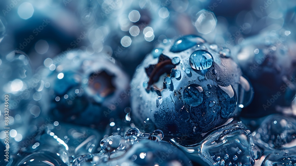 Bright and juicy blueberry with splashes and bubbles Bright and juicy blueberry with splashes and bubbles