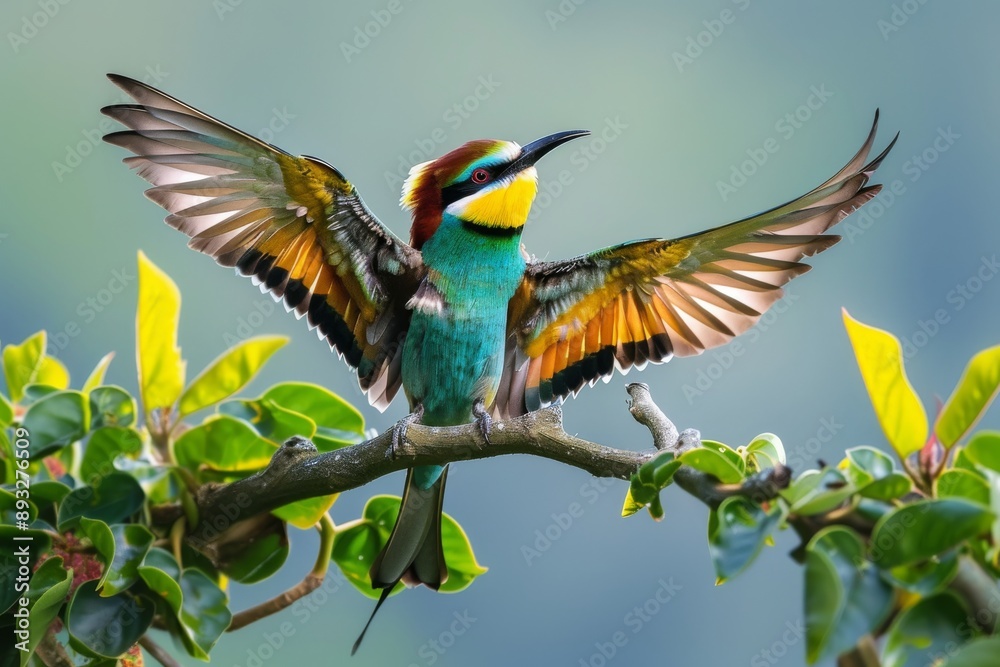 European bee-eater (Merops apiaster) in a courtship display European bee-eater (Merops apiaster) in a courtship display