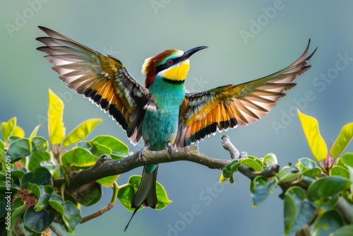 European bee-eater (Merops apiaster) in a courtship display