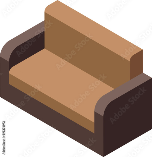 Brown sofa with high backrest providing comfortable seating for relaxation in isometric view