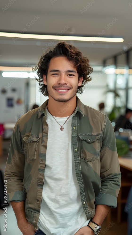 Handsome Young Latino Man Smiling in a Modern Office Space Handsome Young Latino Man Smiling in a Modern Office Space