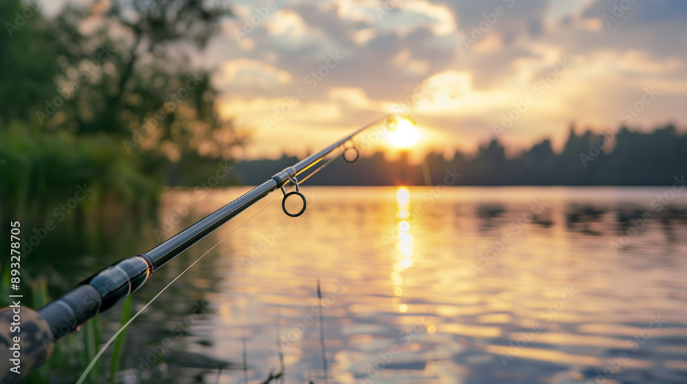 Close-up of a fishing rod being cast into the water of a lake or river at sunset.
Close-up of a fishing rod being cast into the water of a lake or river at sunset.