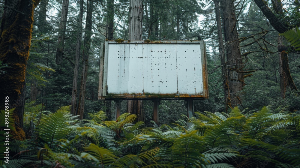 A Rusted Sign in the Middle of a Forest With Trees All Around It - Generative AI