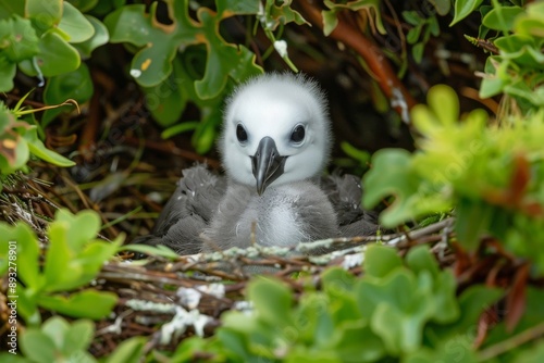 Grey-headed albatross chick (Diomedea chrysostoma) in nest photo