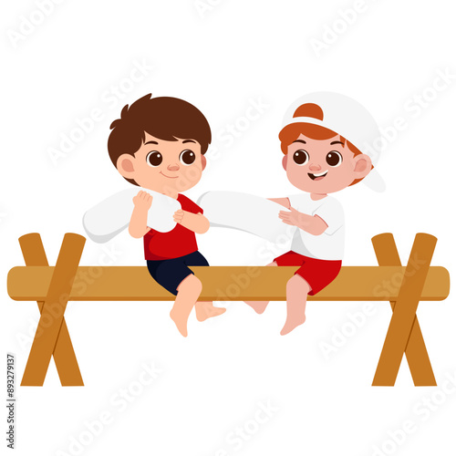 Kids Play Pillow Fight Competition Illustration