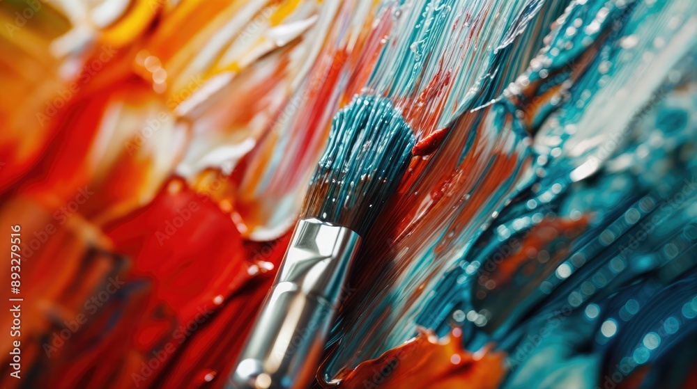 Fototapeta premium Close-up photo of a paintbrush. AI generated.