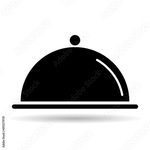 Waiter tray shadow icon, dish menu restaurant web symbol, lunch design vector illustration