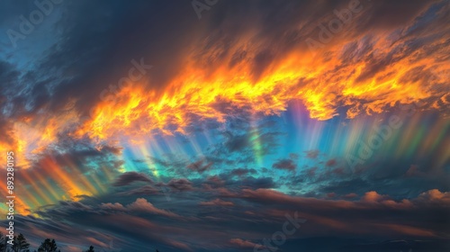 Photo of a multicolored fire rainbow. AI generated.