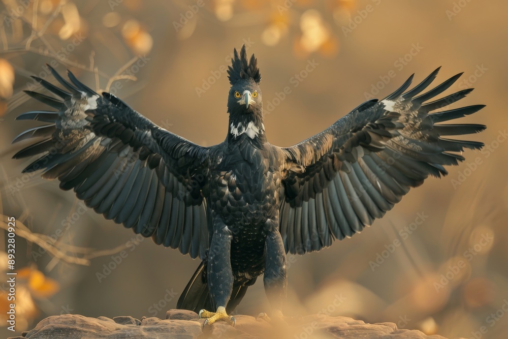 Obraz premium Long-crested Eagle (Lophaetus occipitalis) stretching its wings.