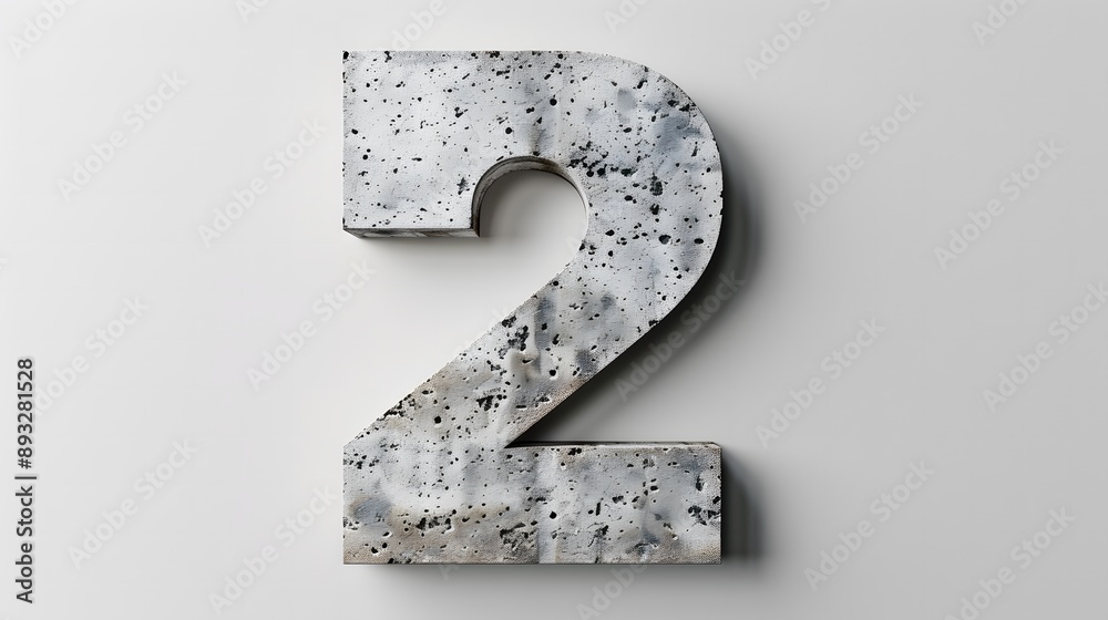 3D Number 2 Concrete Shape on White Background 3D Number 2 Concrete Shape on White Background