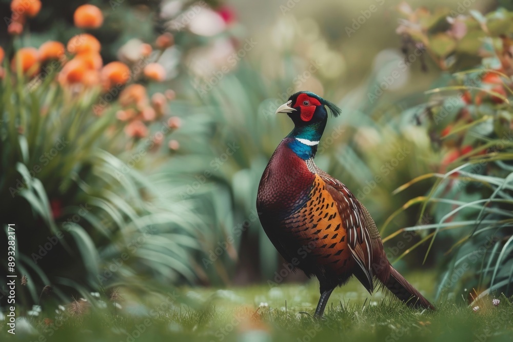 Fototapeta premium Male pheasant on lawn.