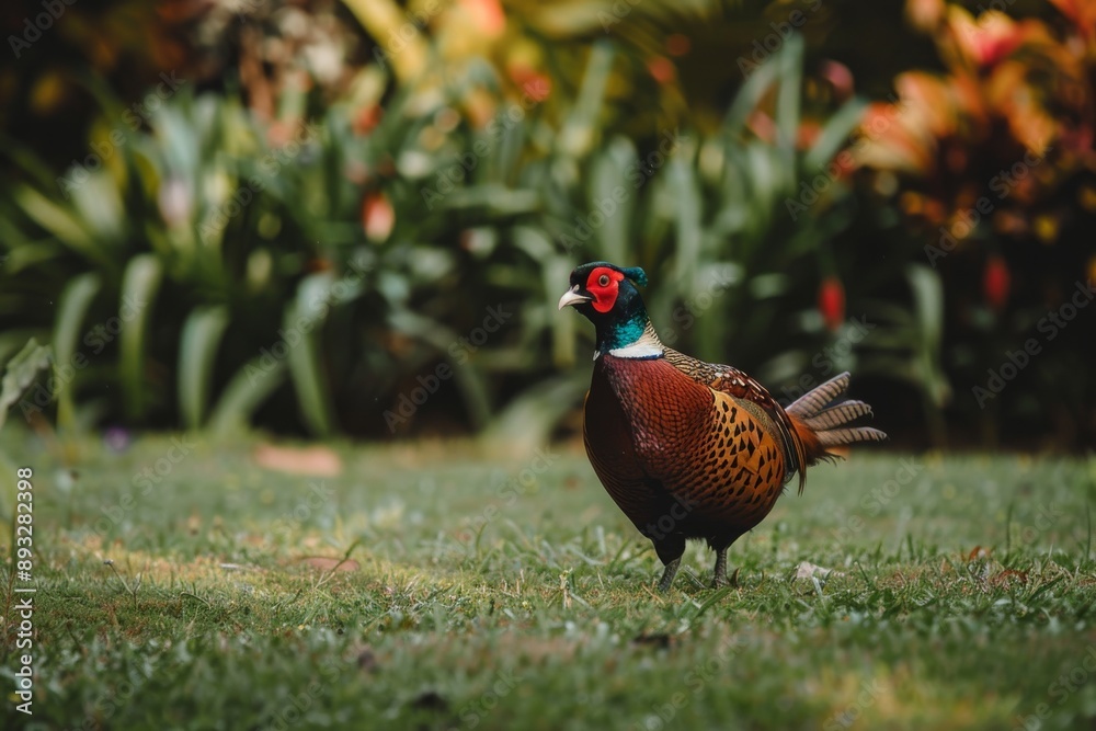 Fototapeta premium Male pheasant on lawn.