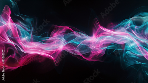 Neon Dance: Pink and Turquoise Curved Light Strokes on Black © 대연 김