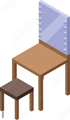 Wooden makeup artist desk with a mirror and lights is standing in an empty room