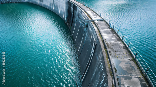 A dam on a river or lake, an industrial reservoir using renewable and sustainable energy technologies. photo