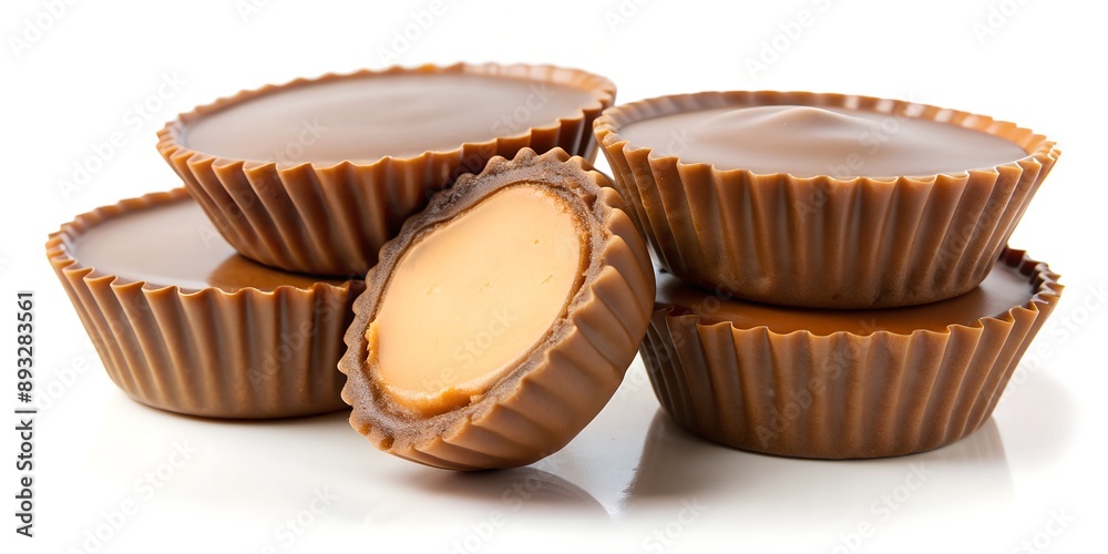 Peanut butter cups isolated on white Generative By AI Peanut butter cups isolated on white Generative By AI